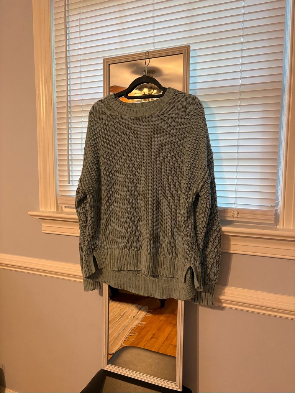 American Eagle Outfitters Chunky Knit Cowl Neck Sweater - Sage Green